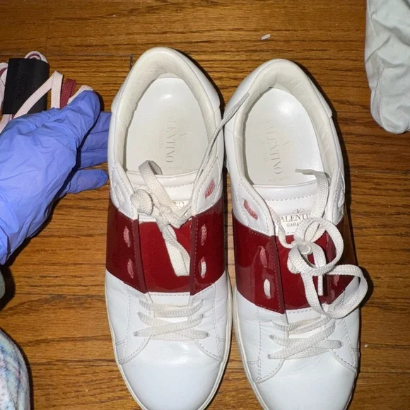 Valentino Garavani White and Burgundy Sneakers